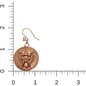 5 of 7: Chinese Foo Dog Copper Disc Earrings on Ruler for Size Dimensions
