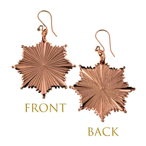 3 of 8: Christmas Starburst Copper Earrings showing front and back views on a white background