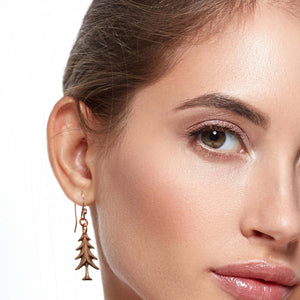 6 of 7: Elegant Woman Wearing Christmas Tree Charm Copper Dangle Earrings