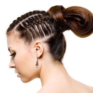 4 of 7: Fashionable Woman Wearing Christmas Tree Charm Copper Dangle Earrings