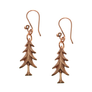 1 of 7: A Pair of Christmas Tree Charm Copper Dangle Earrings on a White Background