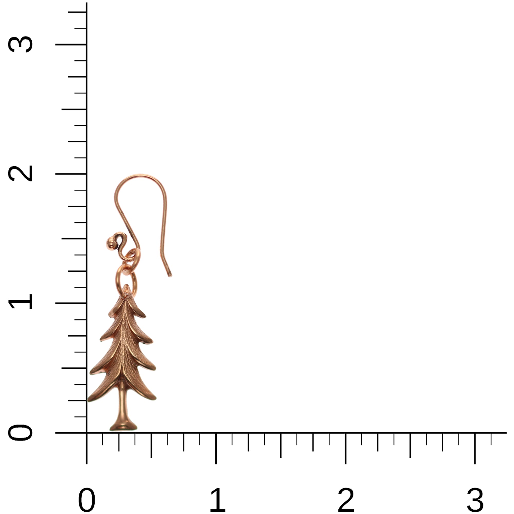 Christmas Tree Charm Copper Dangle Earrings on Ruler for Dimensions