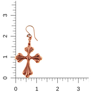 5 of 7: Copper Baroque Cross Drop Earring on a white background with a ruler for scale.