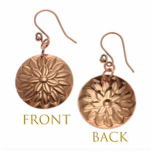 3 of 8: Chrysanthemum Copper Disc Earrings Front and Back View
