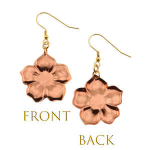 5 of 7: Front and Back Views of Copper Forget Me Not Flower Earrings