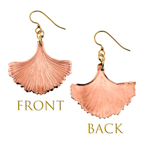 3 of 7: Front and Back Views of Copper Ginkgo Leaf Earrings