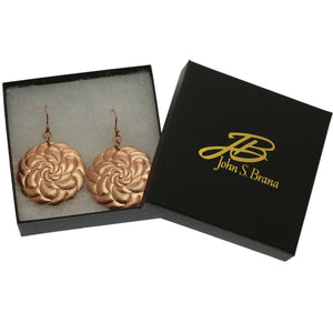 7 of 9: Copper Mandla Disc Earrings in a Black Gift Box