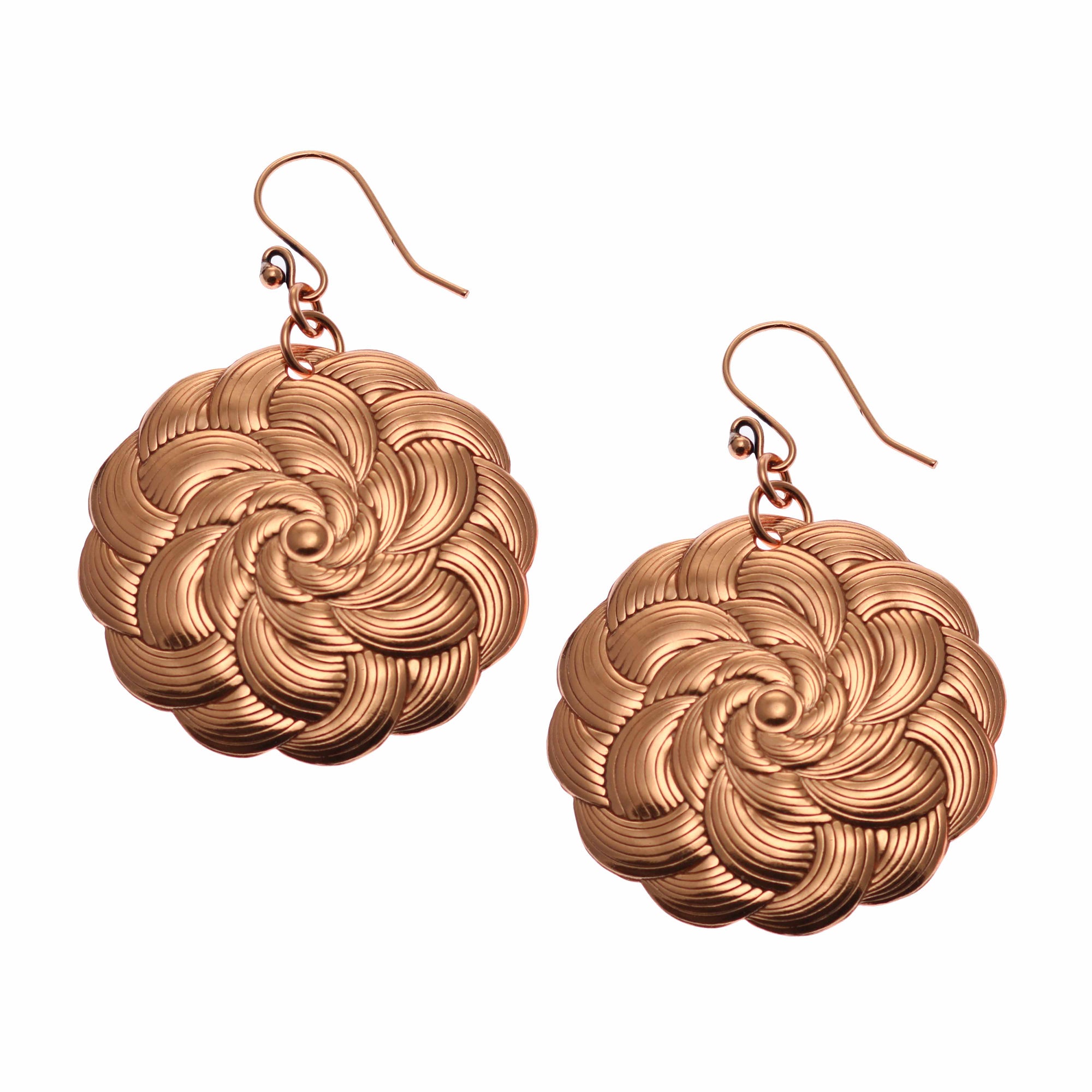 Copper Mandala Disc Drop Earrings from John S. Brana