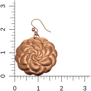 5 of 9: Copper Mandala Disc Earrings on Ruler for Size of Scale
