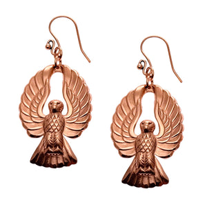 1 of 7: A Pair of Copper Phoenix Firebird Drop Earrings on a White Background