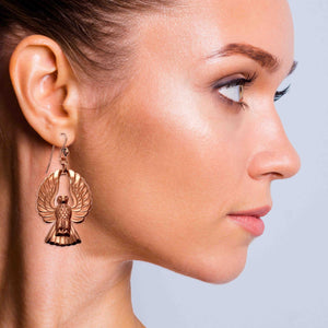 6 of 7: A Stunning Woman Wearing Copper Phoenix Firebird Drop Earrings