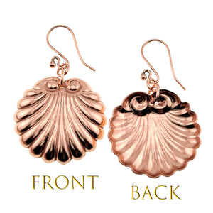 3 of 7: Front and Back Views of Copper Scallop Shell Dangle Earrings