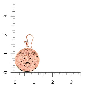 5 of 8: Copper Vampire Bat Disc Dangle Earrings on a white background with measurement scale