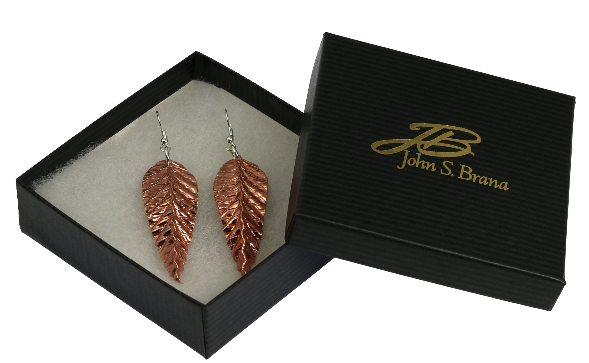 Gift Boxed Corrugated Fold Formed Copper Leaf Earrings