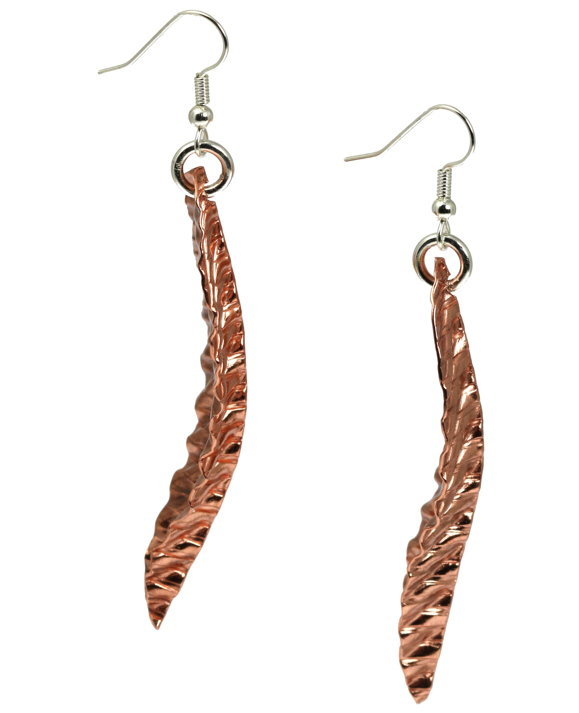 Side View Corrugated Fold Formed Copper Leaf Earrings