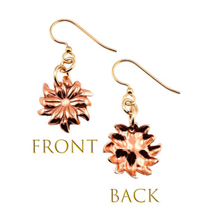 3 of 7: Front and Back Views of Dainty Copper Dahlia Flower Earrings