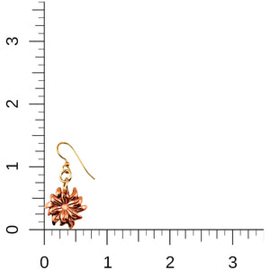 5 of 7: Dainty Copper Dahlia Flower Earrings on a Ruler for Size Dimensions