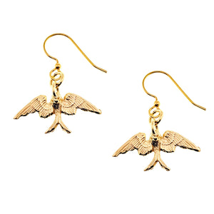 1 of 7: Dainty Nu Gold Brass Swallow Earrings on a white background