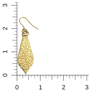 5 of 7: Damask Embossed Brass Nu Gold Marrakesh Teardrop Earrings on Ruler for Size