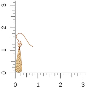 5 of 7: Damask Embossed Mini Bronze Teardrop Earrings on Ruler for Size Dimensions