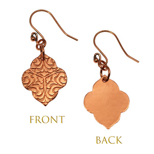 3 of 7: Damask Embossed Copper Quatrefoil Drop Earrings