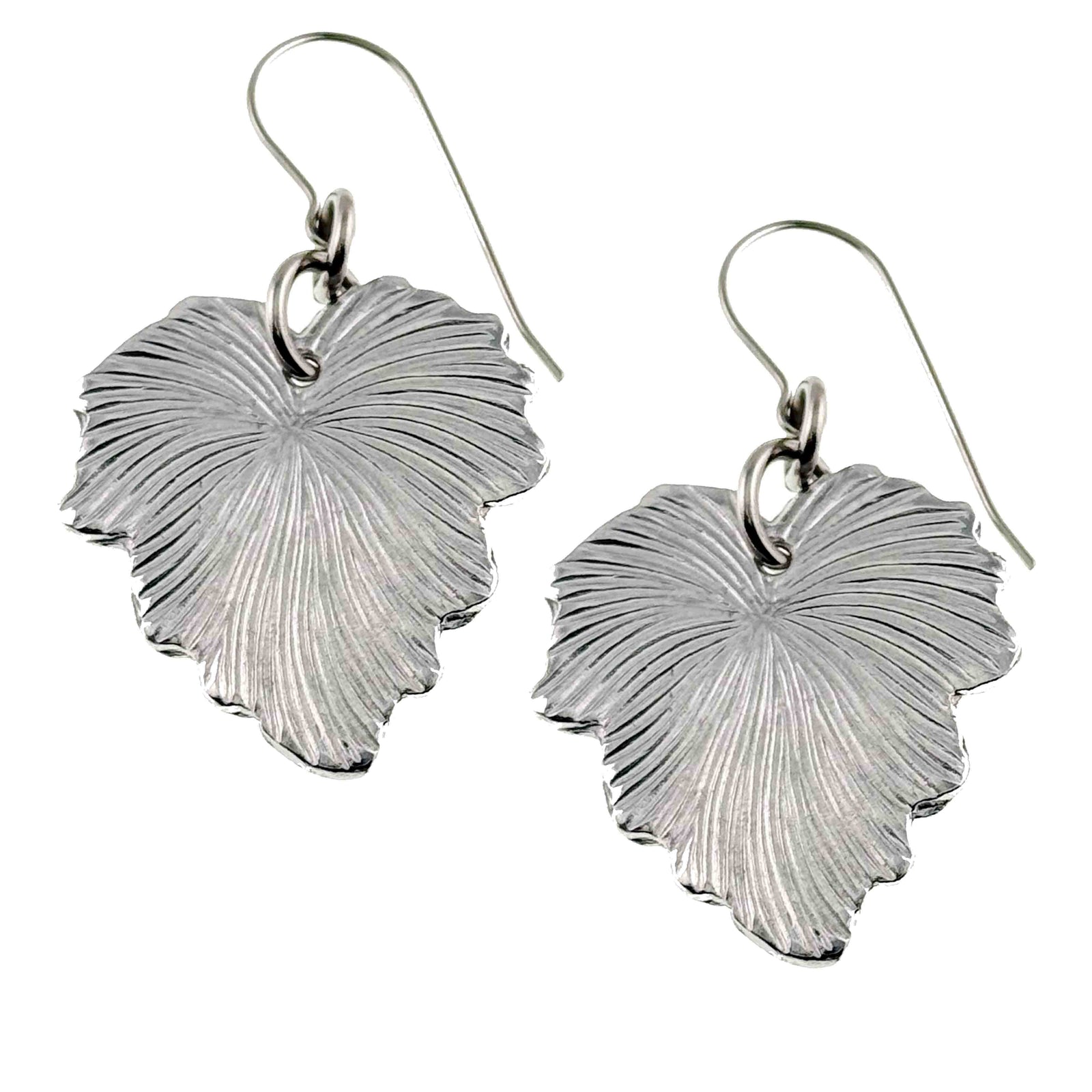 Grape Leaf Aluminum Dangle Earrings on a white background
