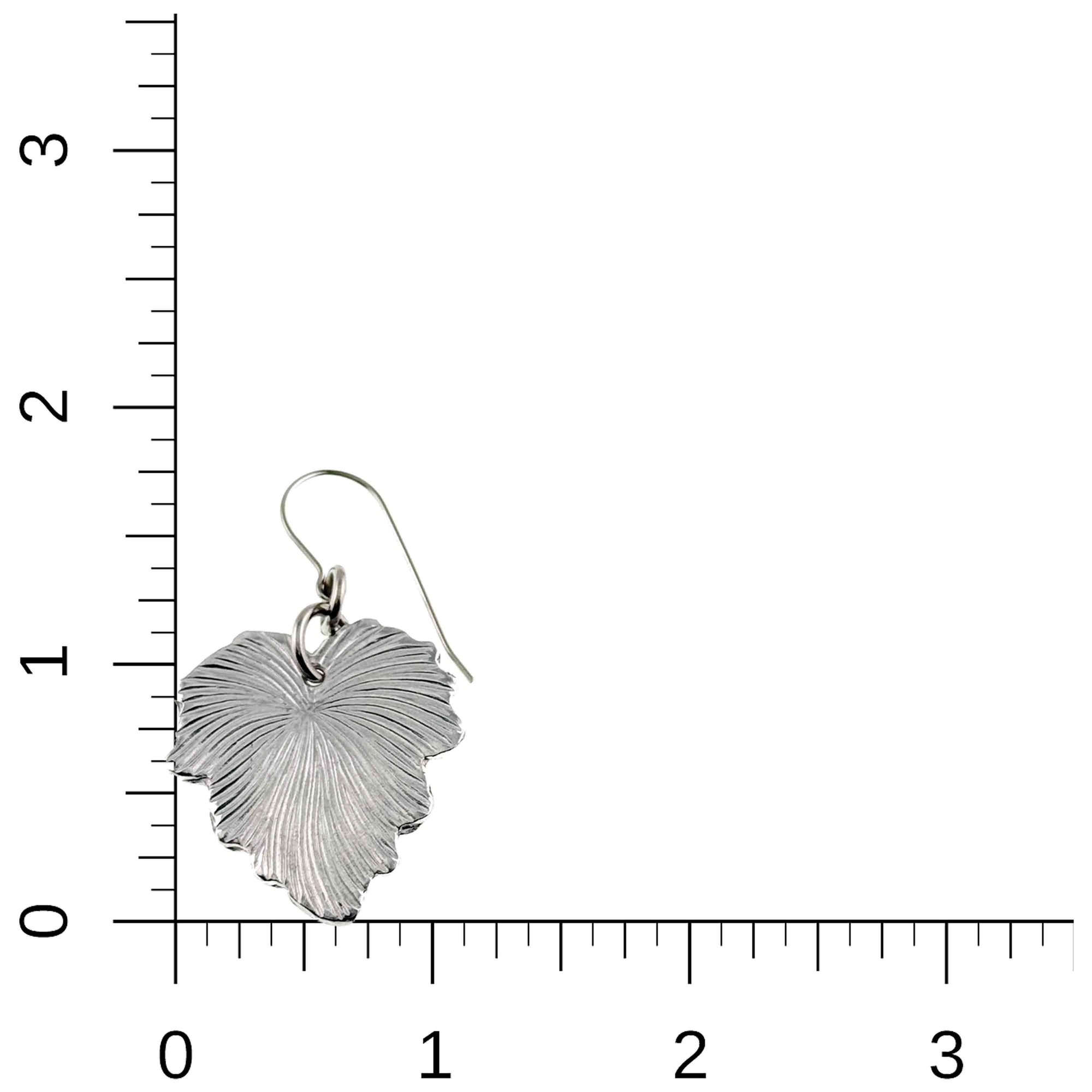 Grape Leaf Aluminum Dangle Earring on a ruler for scale