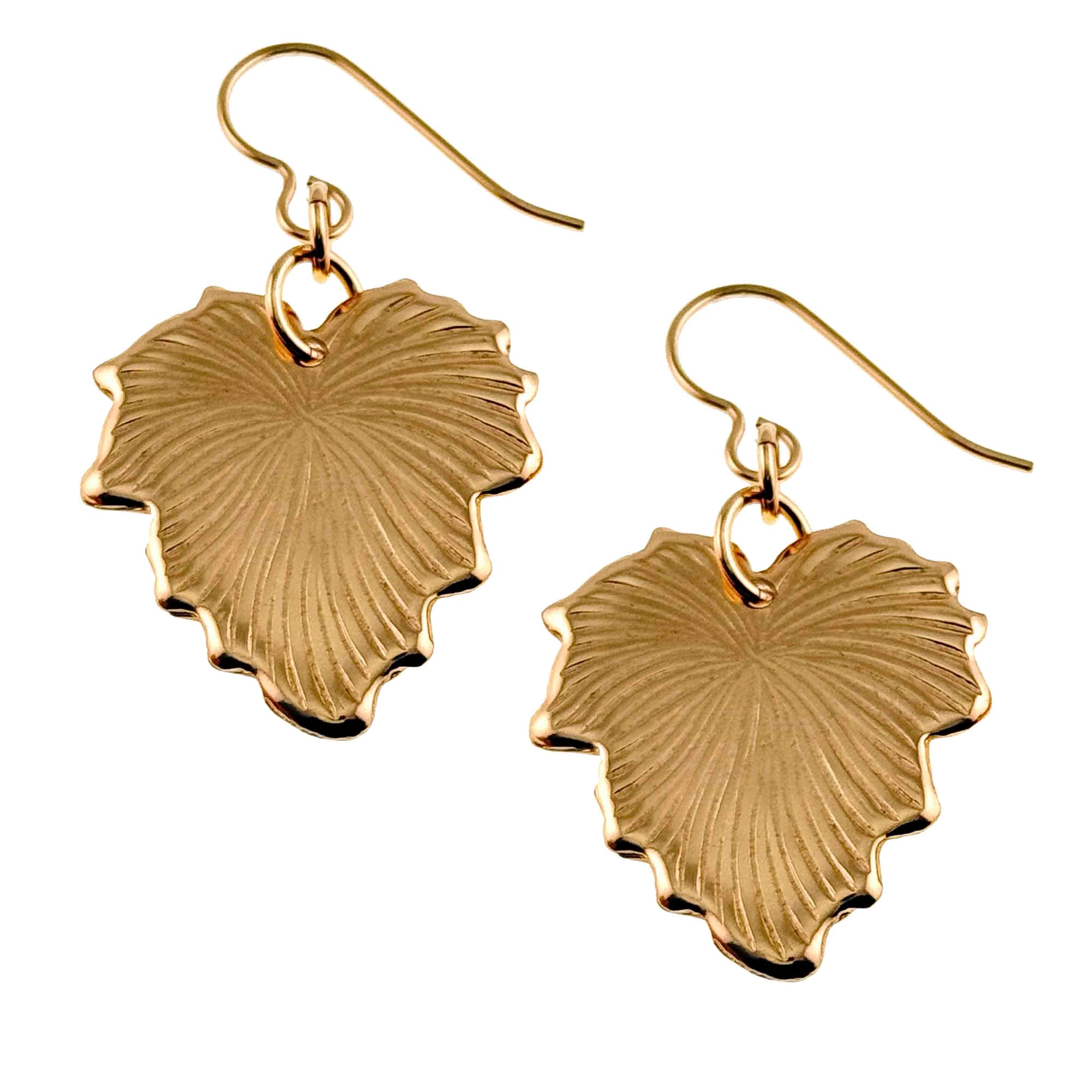Pair of Grape Leaf Bronze Dangle Earrings on a white background