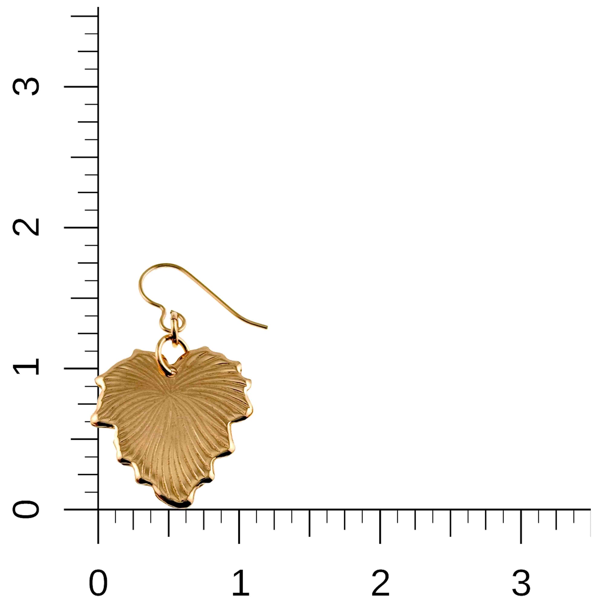 Grape Leaf Bronze Dangle Earring on a ruler for scale