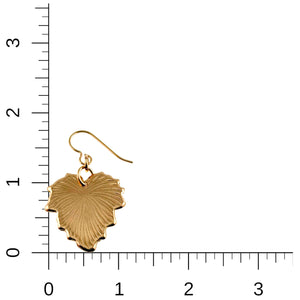 5 of 7: Grape Leaf Bronze Dangle Earring on a ruler for scale