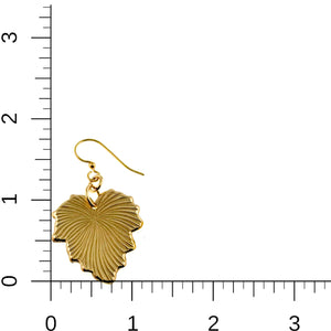 5 of 7: Grape Leaf Nu Gold Brass Dangle Earring on a ruler for scale