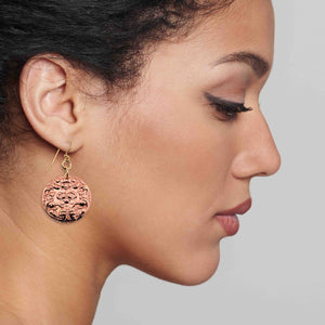 6 of 7: A Stunning Woman Wearing Green Man Forest Medallion Disc Earrings