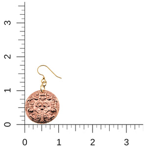 4 of 7: Green Man Forest Medallion Disc Earrings on a Ruler for Size Dimensions
