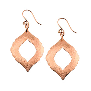 1 of 6: A Pair of Hammered Copper Pierced Moroccan Drop Earrings on a White Background