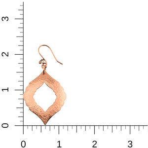 5 of 6: Hammered Copper Pierced Moroccan Drop Earrings on a Ruler for Size Dimensions