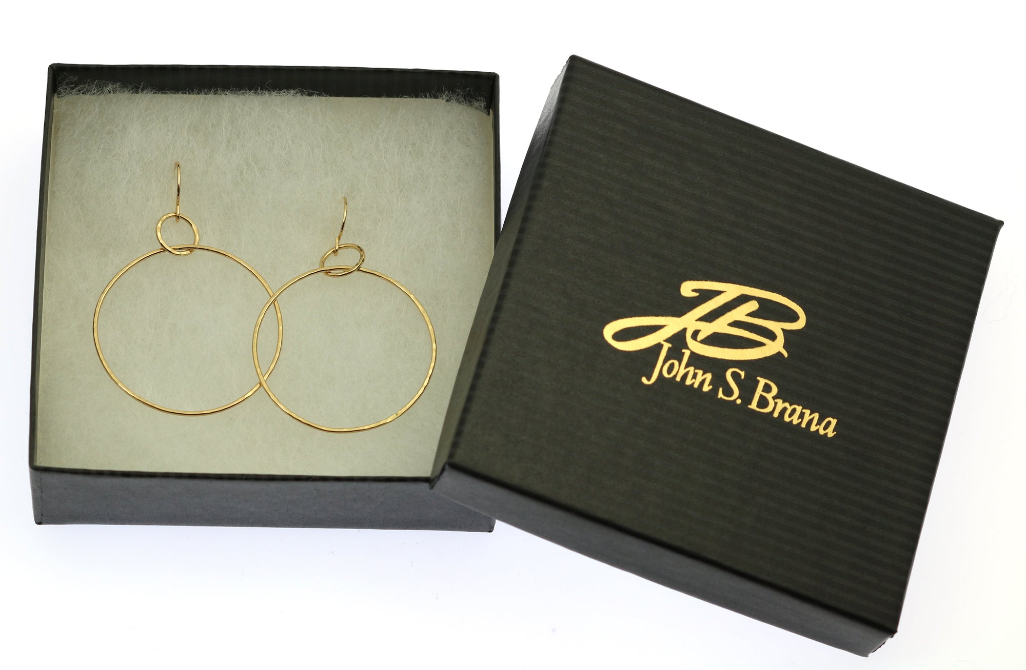 Gift Boxed Hammered Nu Gold Brass Hoop Earrings