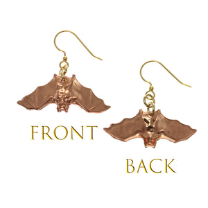 3 of 7: Hanging Bat Copper Dangle Earrings - Front and Back View
