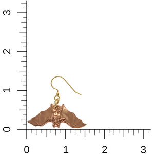 4 of 7: Hanging Bat Copper Dangle Earrings on Ruler for Dimensions