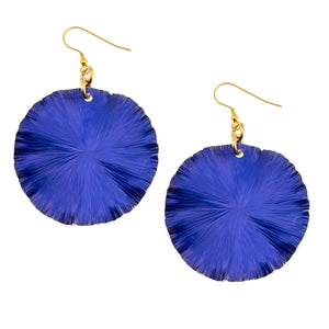 1 of 7: A Pair of Large Cobalt Blue Lily Pad Anodized Aluminum Leaf Earrings on a White Background