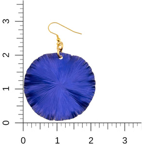 4 of 7: Large Cobalt Blue Lily Pad Anodized Aluminum Leaf Earrings on a Ruler for Size Dimensions