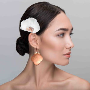 4 of 7: A Stunning Woman Wearing Large Hammered Copper Clover Drop Earrings