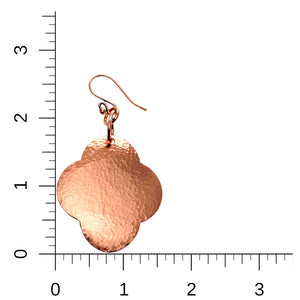5 of 7: Large Hammered Copper Clover Drop Earrings on a Ruler for Size Dimensions