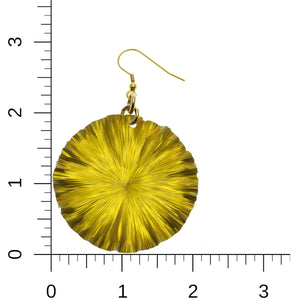 6 of 7: Large Canary Yellow Lily Pad Anodized Aluminum Leaf Earrings on a Ruler for Size Dimensions