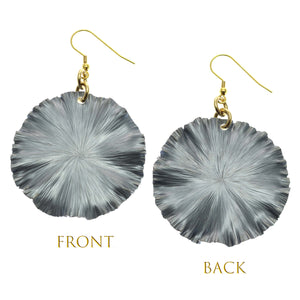 3 of 8: Front and Back View of Large Lily Pad Anodized Aluminum Pewter Gray Leaf Earrings