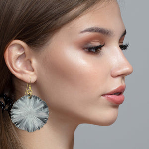 7 of 8: Beautiful Woman Wearing Large Lily Pad Anodized Aluminum Pewter Gray Leaf Earrings