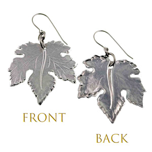 3 of 7: Large Maple Leaf Aluminum Dangle Earrings showing front and back views on a white background