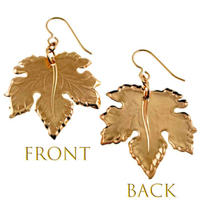 3 of 7: Front and Back Views of Large Maple Leaf Bronze Dangle Earrings