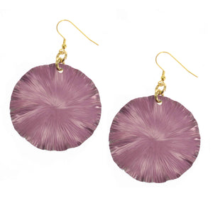 1 of 6: A Pair of Large Mauve Anodized Aluminum Large Lily Earrings on a White Background