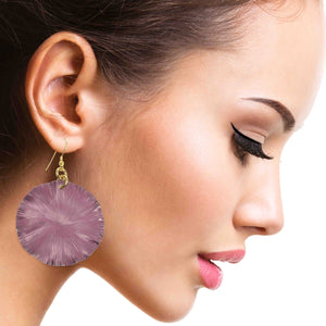 3 of 6: An Elegant Woman Wearing Large Mauve Anodized Aluminum Large Lily Earrings