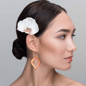 2 of 7: An Elegant Woman Wearing Large Pierced Hammered Copper Marrakesh Earrings